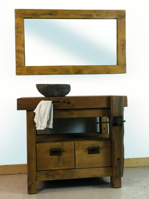 Carpenter's bench for bathroom furniture solid wood walnut finish optional mirror and sink 95x50h80cm CUSTOM MADE