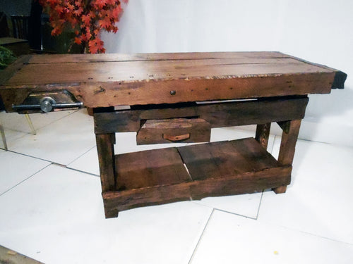 Banco Falegname per arredo attività commerciali e ambienti rustici stile INDUSTRIAL legno massello cassetto e morsa 175x70x90 cm