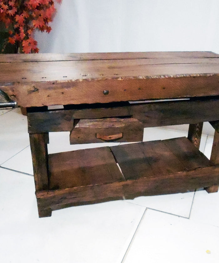 Banco Falegname per arredo attività commerciali e ambienti rustici stile INDUSTRIAL legno massello cassetto e morsa 175x70x90 cm
