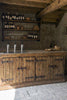Bancone angolare DEGUSTAZIONE VINI in legno massello stile rustico + pensile industrial + base lavello + pedana da bar – 230x70xh100 cm