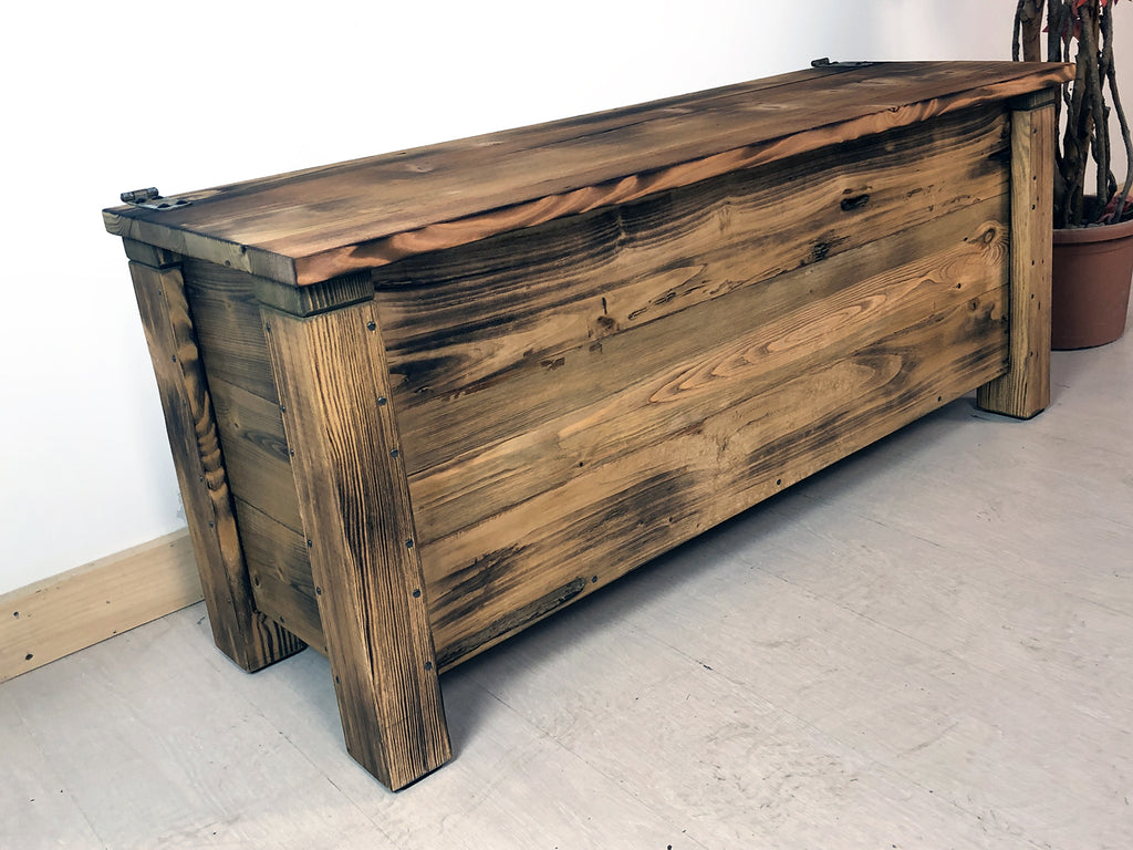 Trunk chest furniture hallway entrance veranda COUNTRY style solid antique ash wood 100x40xh50 cm