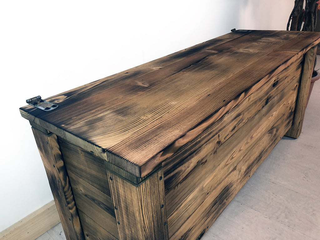 Trunk chest furniture hallway entrance veranda COUNTRY style solid antique ash wood 100x40xh50 cm