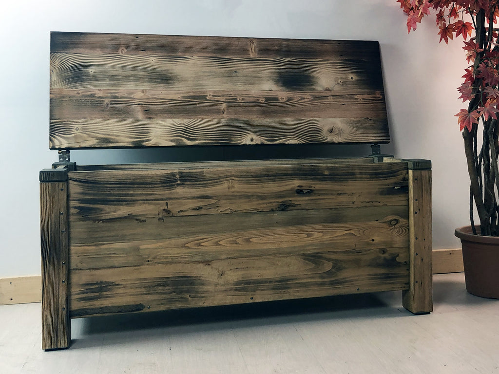 Trunk chest furniture hallway entrance veranda COUNTRY style solid antique ash wood 100x40xh50 cm