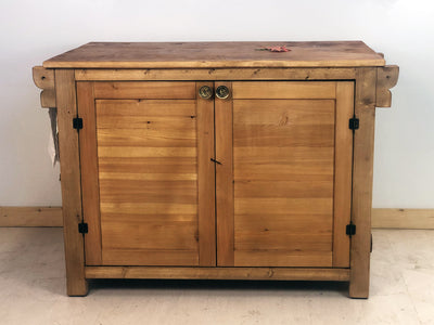 Workbench / kitchen island for RUSTIC style furniture in solid wood 1 drawer 150x70xh80 cm 