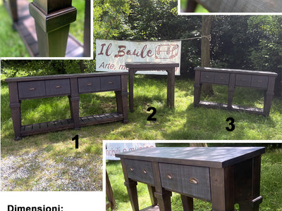 Console for RUSTIC / COUNTRY FATTORIA style kitchen island furniture TUTTO in solid wood with drawers and open shelf 170x50xh93 cm