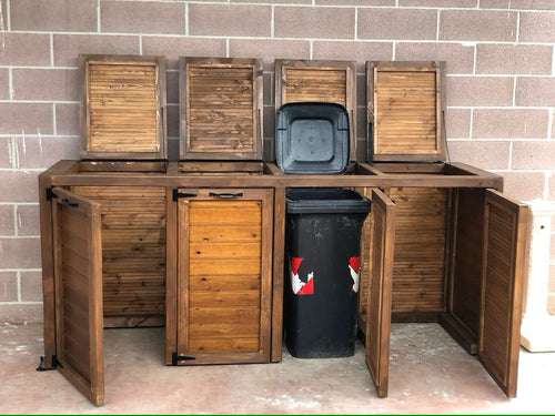 Mobile 120 L Abfalleimerabdeckung aus Massivholz für den Außenbereich für 4 Glas-, Kunststoff- und Papiertonnen