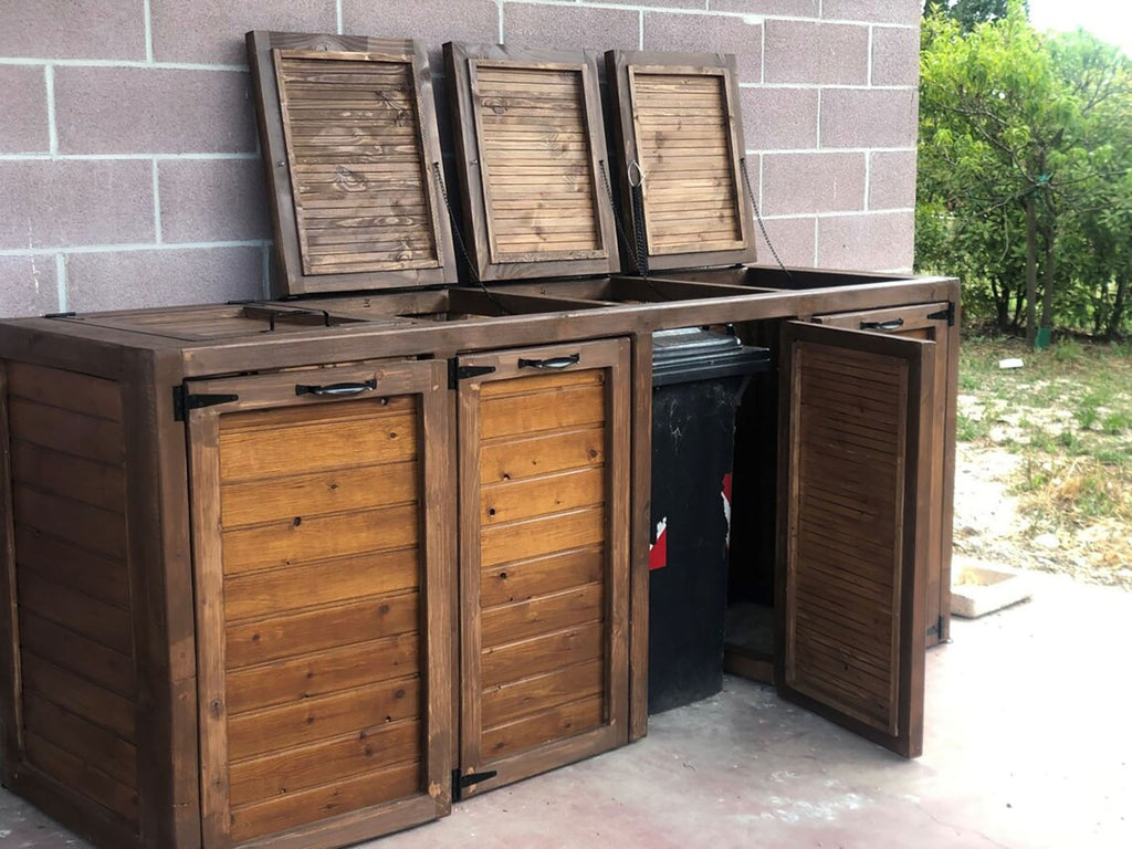 Solid wood furniture 120 L SEPARATE BIN COVER for outdoor use for 4 glass plastic paper waste bins