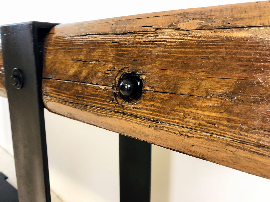 Consolle INDUSTRIAL in ferro e legno antico da riciclo – design artigianale 200×30×H80 cm – stile moderno e rustico