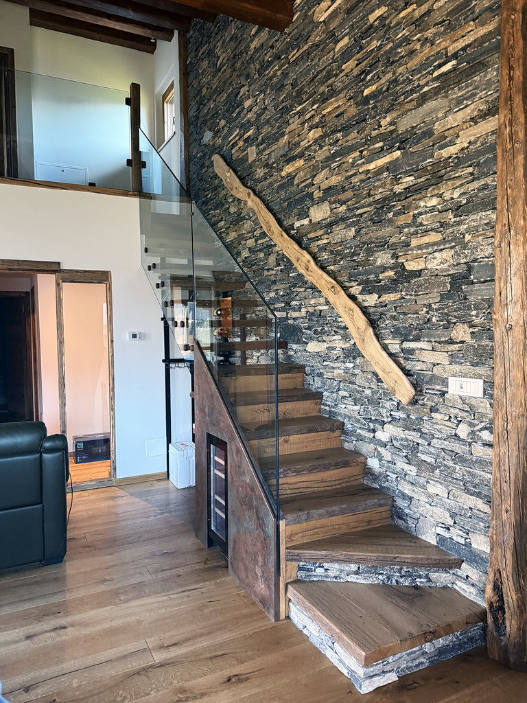 Linear kitchen with column and island INDUSTRIAL style kitchen entirely in solid wood 