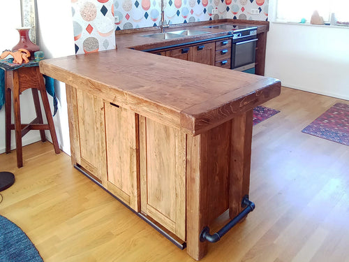 Cucina da 280x80xh92cm + Isola da 160x80xh92cm modello ESSEN stile INDUSTRIAL in legno massello di abete e frassino