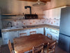 Cucina angolare BIANCO SHABBY / INDUSTRIAL mod. BERGAMO con scolapiatti a giorno mensole pensili cappa bidone predisposizione elettrodomestici 430-210x70xh90-220 cm in legno massello