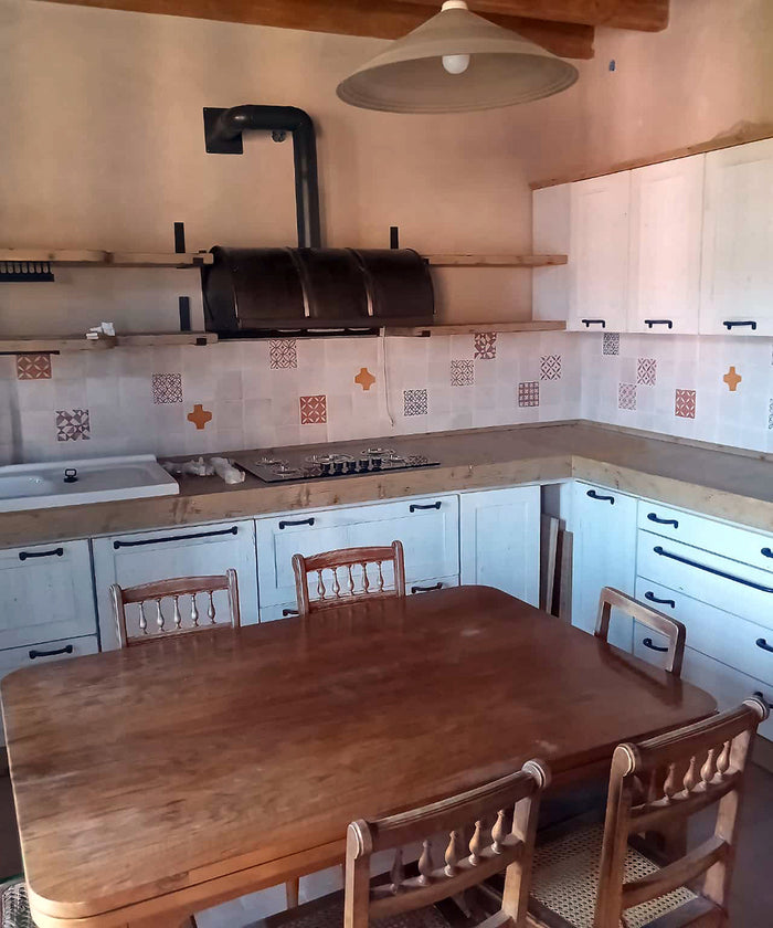 INDUSTRIAL SHABBY kitchen + dish drainer shelf predisposition for household appliances 240x60xh88 cm ALL IN SOLID WOOD