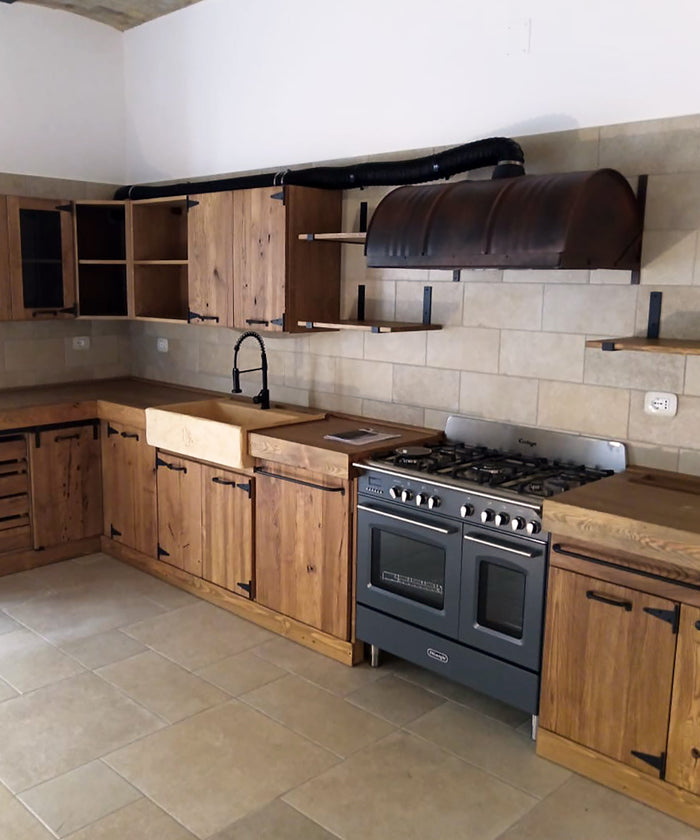 MONACO COUNTRY style corner kitchen in solid wood with fold-down snack table 310-205x65xh88cm