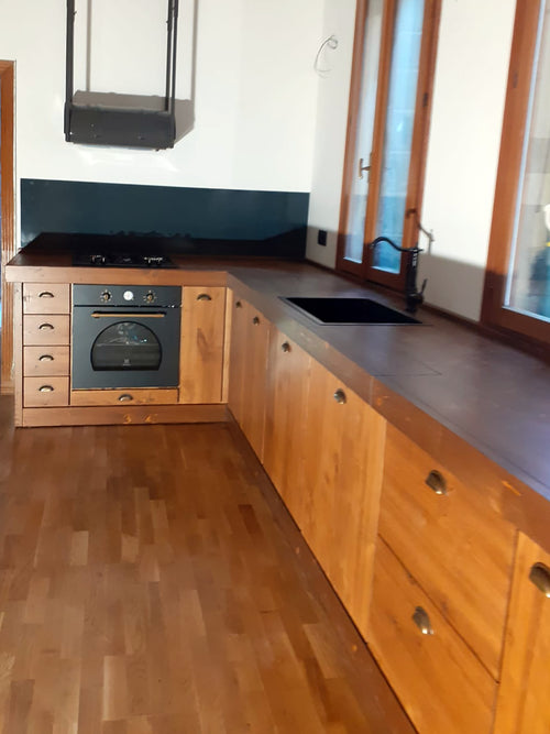 MONACO COUNTRY style corner kitchen in solid wood with fold-down snack table 310-205x65xh88cm