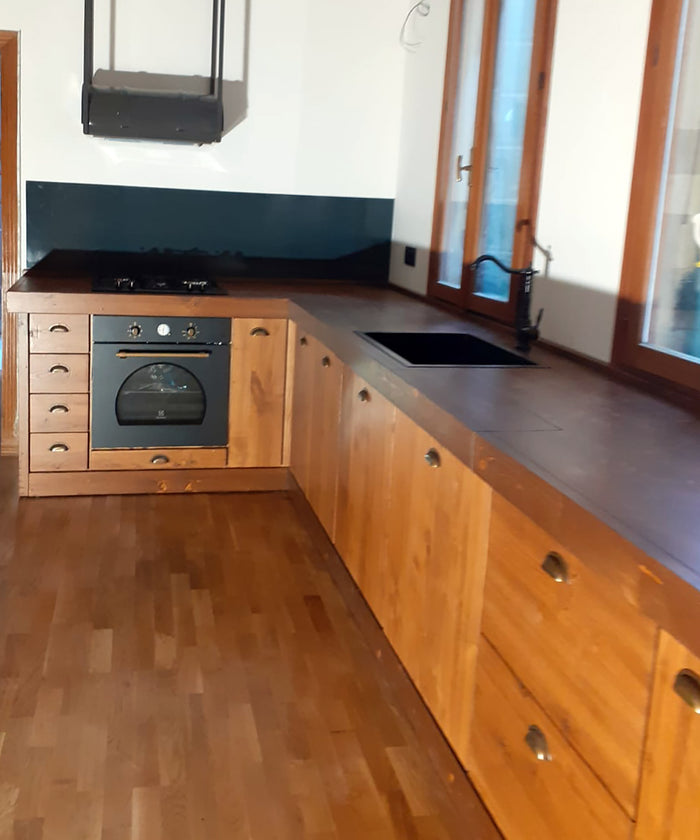 MONACO COUNTRY style corner kitchen in solid wood with fold-down snack table 310-205x65xh88cm