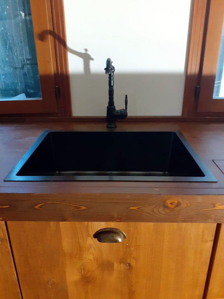 Cucina angolare RUSTICA modello GIOVANNA con cappa aspirate INDUSTRIAL misure 185-365x63xh90cm in legno massello