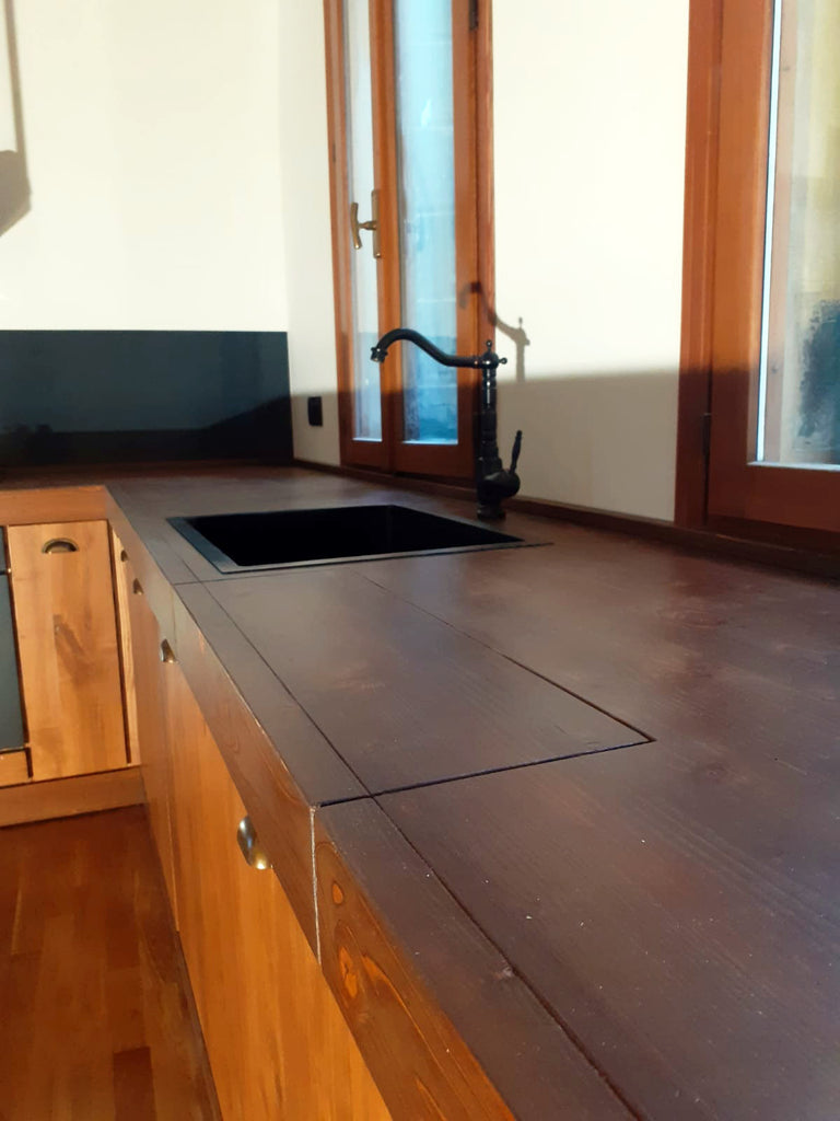 Cucina angolare RUSTICA modello GIOVANNA con cappa aspirate INDUSTRIAL misure 185-365x63xh90cm in legno massello