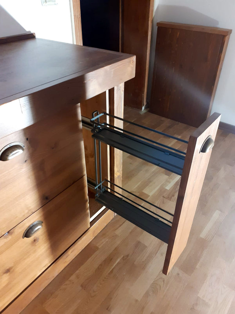 Cucina angolare RUSTICA modello GIOVANNA con cappa aspirate INDUSTRIAL misure 185-365x63xh90cm in legno massello