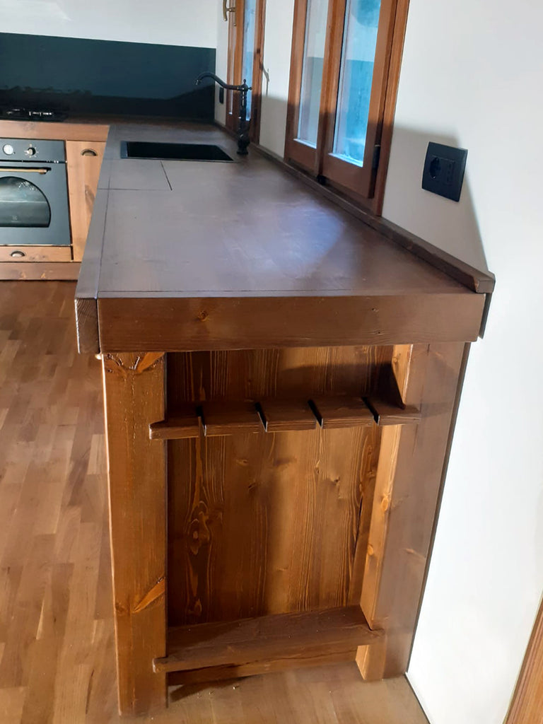Cucina angolare RUSTICA modello GIOVANNA con cappa aspirate INDUSTRIAL misure 185-365x63xh90cm in legno massello