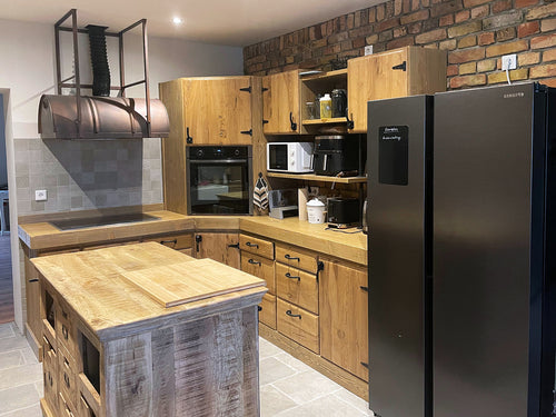 MONACO COUNTRY style corner kitchen in solid wood with fold-down snack table 310-205x65xh88cm