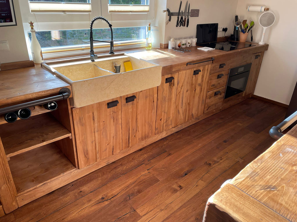 Kitchen + island STOCCARDA INDUSTRIAL style 415x65xh90cm + 220x120xH100cm all solid wood CUSTOM