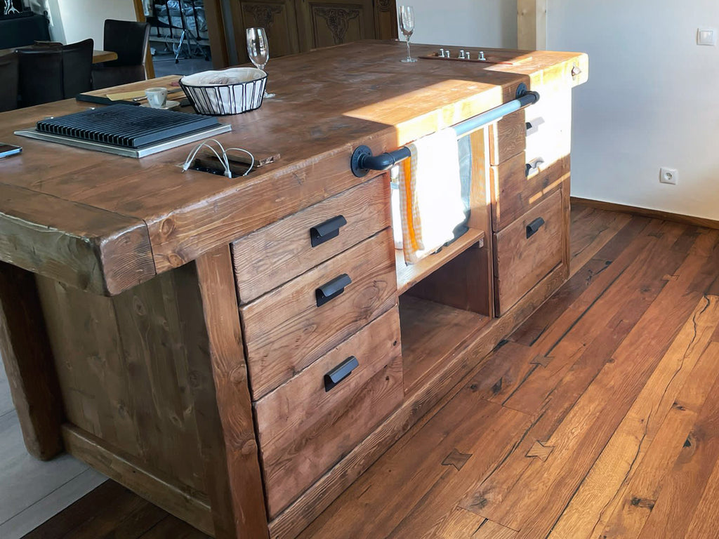 Kitchen + island STOCCARDA INDUSTRIAL style 415x65xh90cm + 220x120xH100cm all solid wood CUSTOM