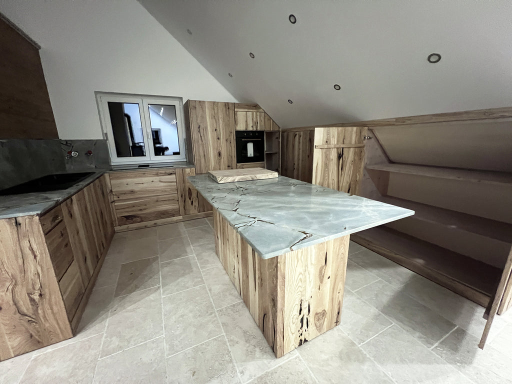 Linear kitchen model Venezia 330cm modern wall + country island 230x220xh95 cm All solid wood customizable to measure