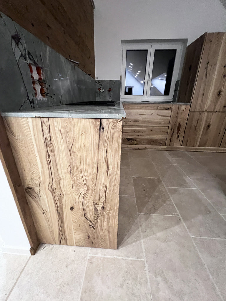 Linear kitchen model Venezia 330cm modern wall + country island 230x220xh95 cm All solid wood customizable to measure