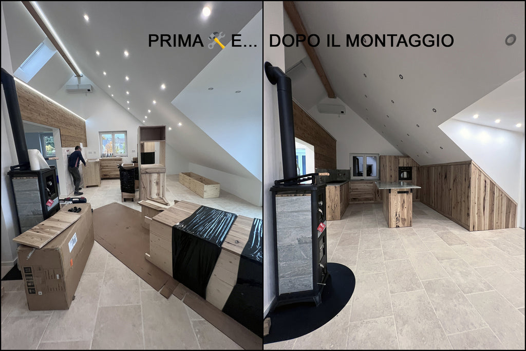 Linear kitchen model Venezia 330cm modern wall + country island 230x220xh95 cm All solid wood customizable to measure