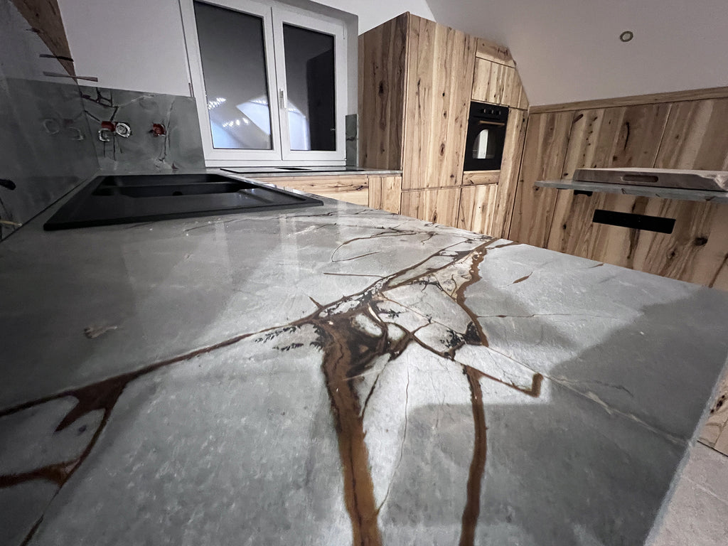 Linear kitchen model Venezia 330cm modern wall + country island 230x220xh95 cm All solid wood customizable to measure