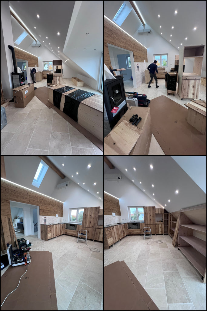 Linear kitchen model Venezia 330cm modern wall + country island 230x220xh95 cm All solid wood customizable to measure