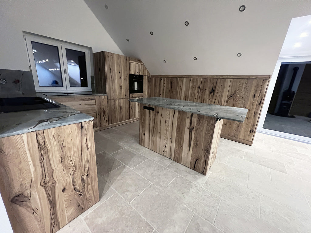 Linear kitchen model Venezia 330cm modern wall + country island 230x220xh95 cm All solid wood customizable to measure