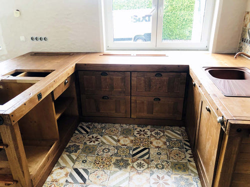 INDUSTRIAL / COUNTRY style horseshoe kitchen LIVED ALL IN solid wood preparation for household appliances 200x200x340 cm