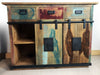 Mobile Credenza Madia soggiorno stile INDUSTRIAL legno massello porte scorrevoli e cassetti 140x50xh100 cm