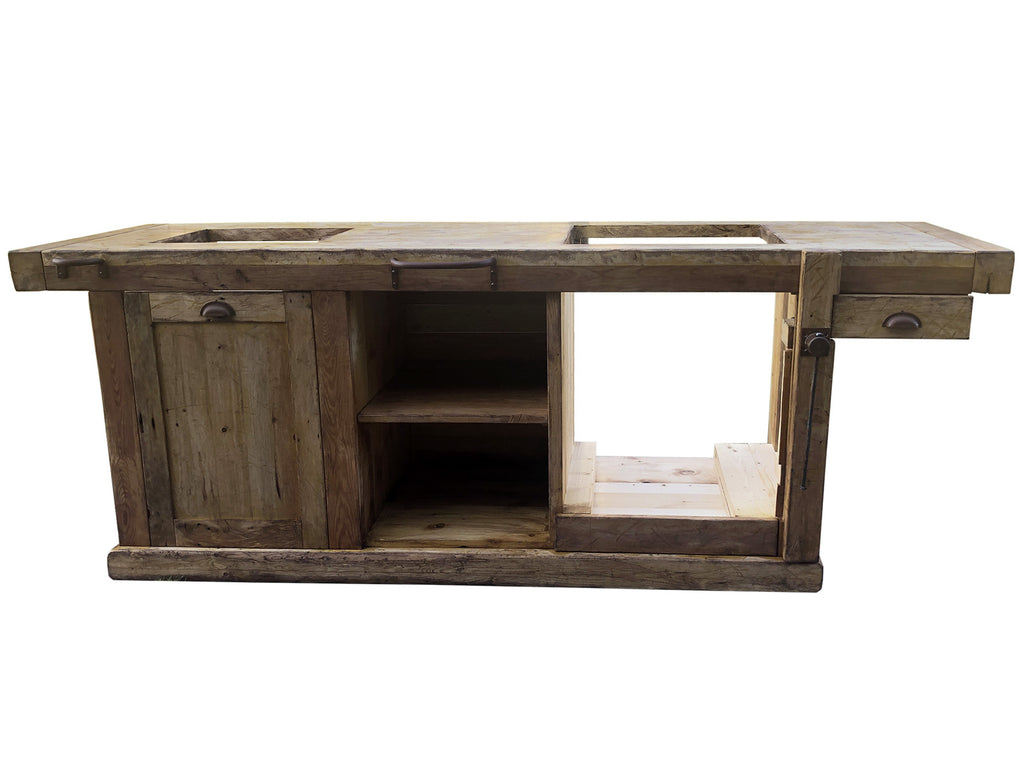 Linear kitchen CARPENTER'S BENCH / INDUSTRIAL style, ALL in solid wood, predisposition for built-in appliances 270x65xh90 cm