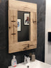 Specchio da parete stile INDUSTRIAL legno massello di frassino con graffe in ferro a vista misure 50xh80 cm
