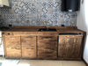 RUSTICA / COUNTRY / INDUSTRIAL multi-style linear kitchen ALL in solid wood with a worn / aged effect finish with preparation for appliances 240x65xh87 cm