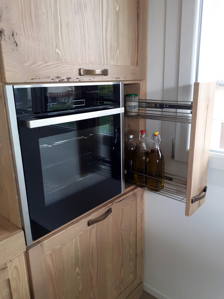 Linear kitchen with column and island INDUSTRIAL style kitchen entirely in solid wood 