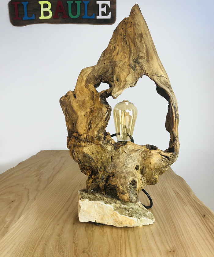 Abat jour Abasciur Handcrafted table lamp INDUSTRIAL style wooden base and SESSOLA + Edison light 40W 19x21xh48 cm our production