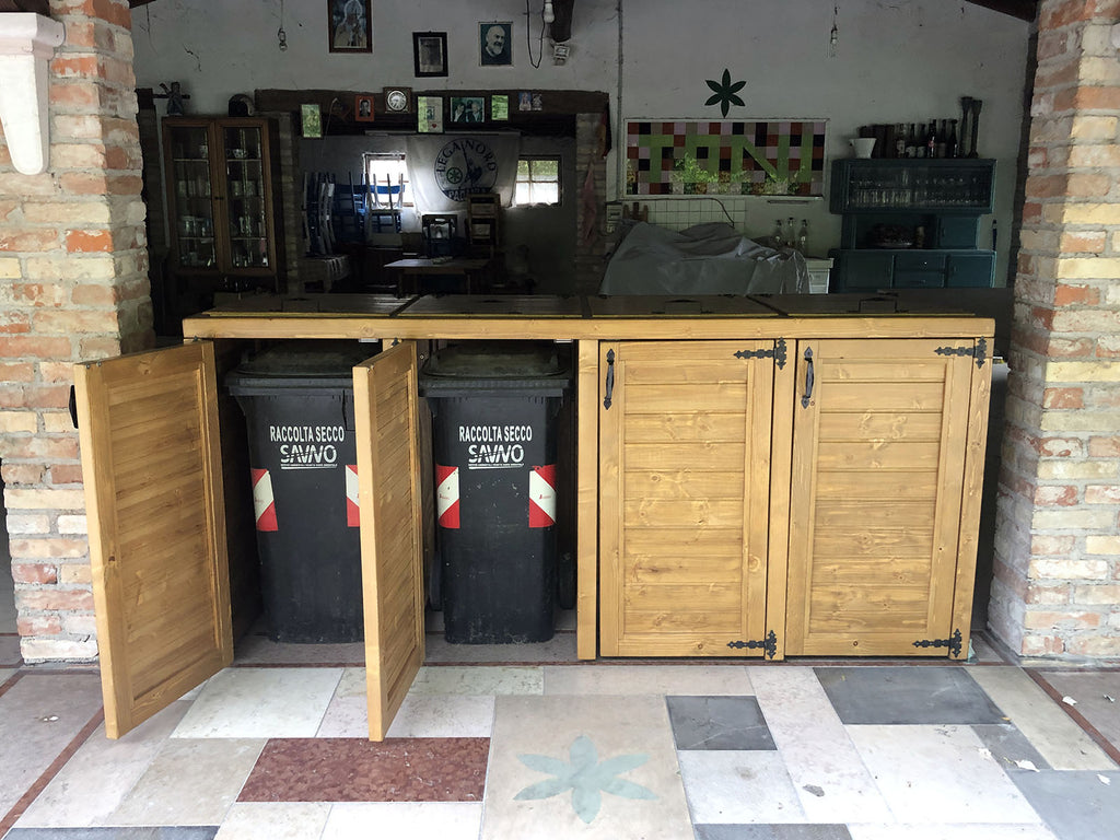 NEW MODEL!! Solid wood furniture 120 L SEPARATE BIN COVER for outdoor use for 4 glass plastic paper waste bins