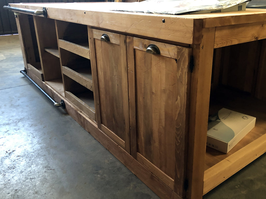 INDUSTRIAL style kitchen island ALL in solid wood with ruined effect, predisposition for appliances 320x160xh95 cm
