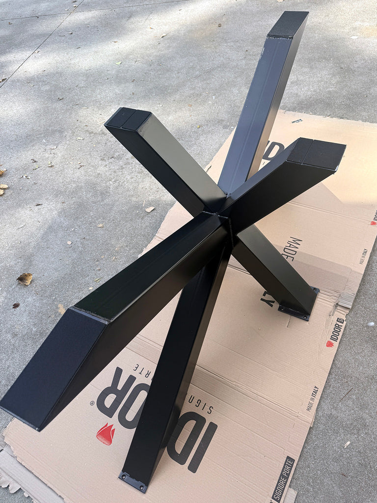 INDUSTRIAL COUNTRY style table with a 7 cm bark-stripped elm top and star-shaped iron base | 200×100×H78 cm