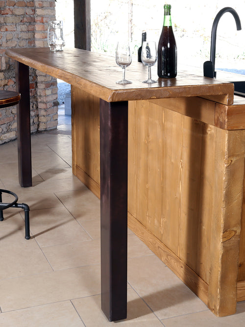 Fester Küchen- und Esstisch im INDUSTRIAL VISSUTO-Stil aus Massivholz und Eisenbeinen, Maße 200 x 100 x 80 cm