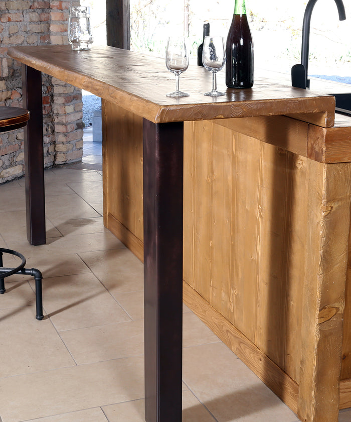 Fester Küchen- und Esstisch im INDUSTRIAL VISSUTO-Stil aus Massivholz und Eisenbeinen, Maße 200 x 100 x 80 cm