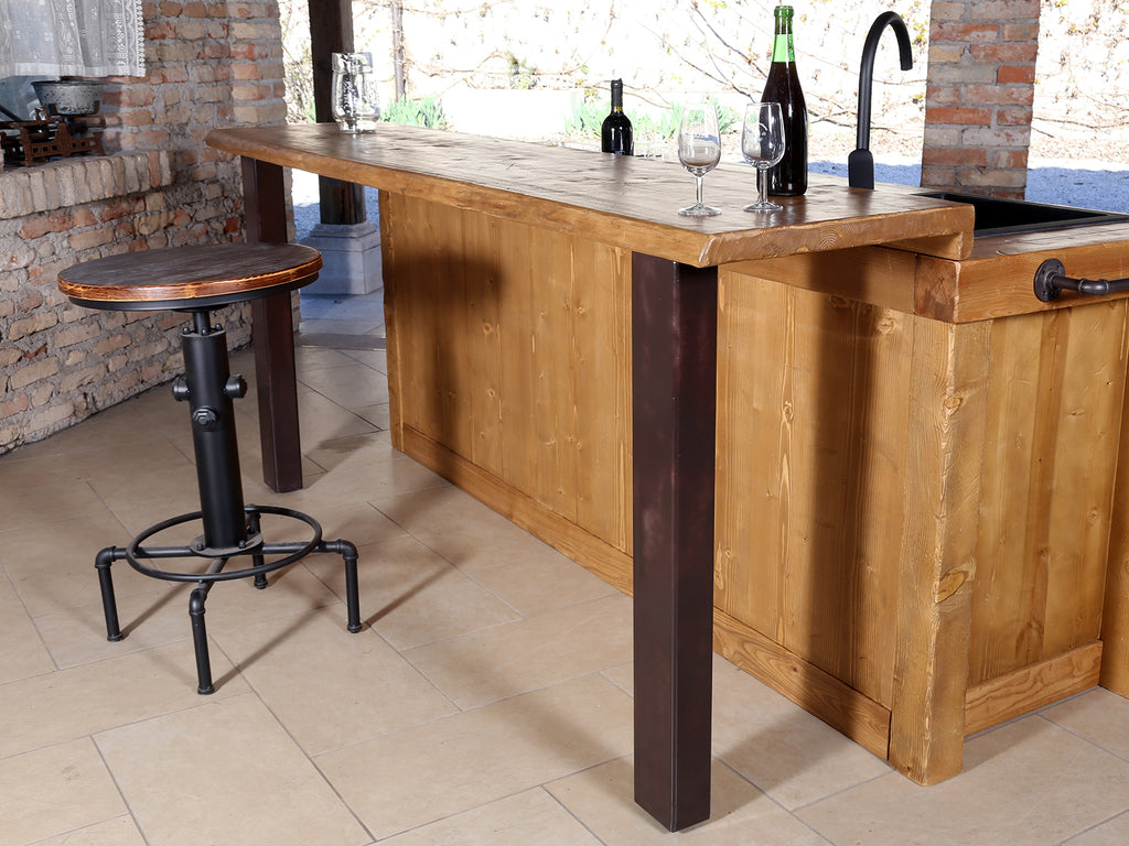 Fixed kitchen and dining table INDUSTRIAL VISSUTO style in solid wood and iron legs measures 200x100xh80 cm