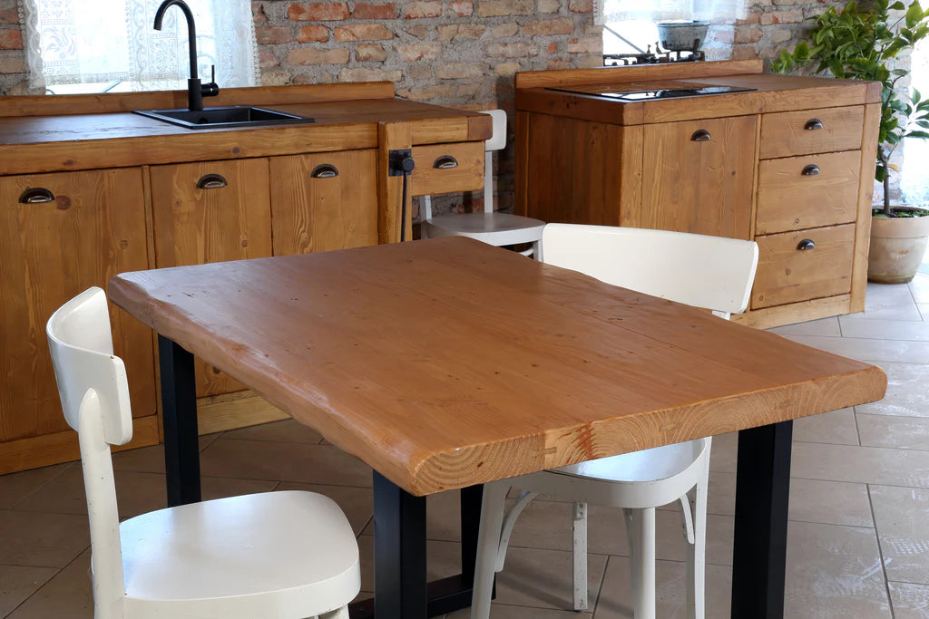 Fixed kitchen and dining table INDUSTRIAL VISSUTO style in solid wood and iron legs measures 200x100xh80 cm