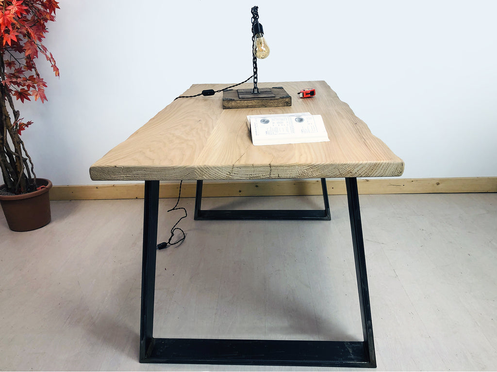 Fixed kitchen and dining table INDUSTRIAL VISSUTO style in solid wood and iron legs measures 200x100xh80 cm