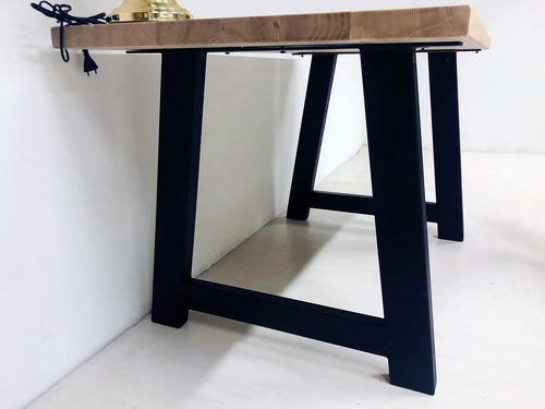 Fester Küchen- und Esstisch im INDUSTRIAL VISSUTO-Stil aus Massivholz und Eisenbeinen, Maße 200 x 100 x 80 cm