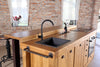 Isola Cucina con bancone alto stile INDUSTRIAL TUTTA in  legno massello con predisposizione elettrodomestici 240x120xh90 cm