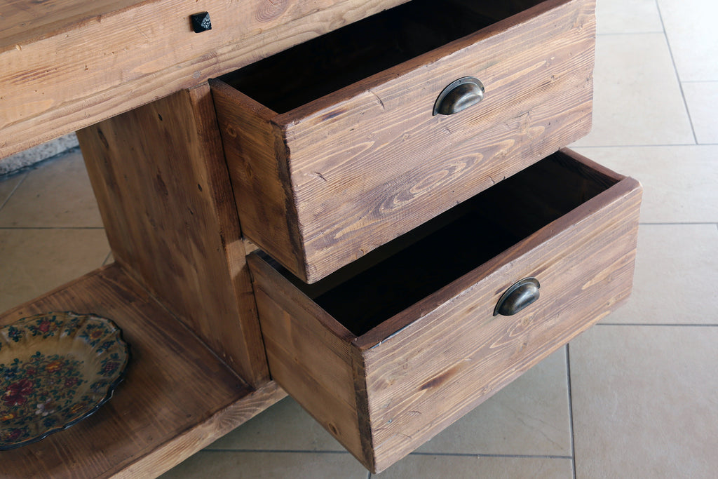 Carpenter's workbench for kitchen island furniture living room bathroom INDUSTRIAL style solid wood 2 drawers and 2 vices 170x70xh75 cm 